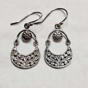 Annika Witt ATI Bali 925 Silver Flower and Swirl Drop Earrings Vintage